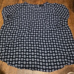 Premise Navy and White Geometric Short-Sleeve Blouse